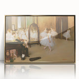 Large art print of Edgar Degas' dancers, mid-century modernist style, in a gold frame, suitable for modern wall decor.