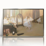 Mid-century modernist art by Edgar Degas on framed acrylic, featuring a ballet dancer in silver hues.