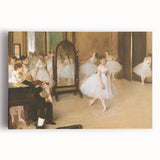 Black and white print of Edgar Degas' dancers on a stretched canvas, suitable for kitchen wall art.