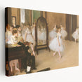 Edgar Degas impressionist painting on stretched canvas featuring dancers, in muted pastel tones, ideal for kitchen wall art.
