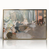Mid-century modernist art of ballet dancers on large art print in acrylic, framed in gold.