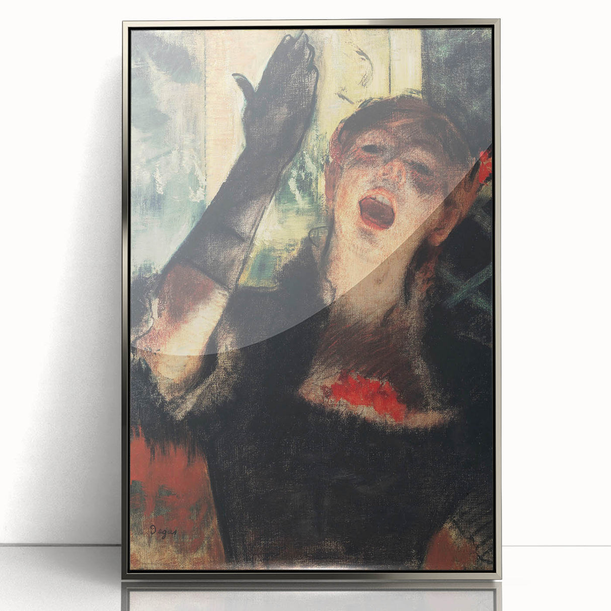 Mid-century modernist art depicting a ballet scene in pastel shades on a framed acrylic print, suitable for nursery wall art.