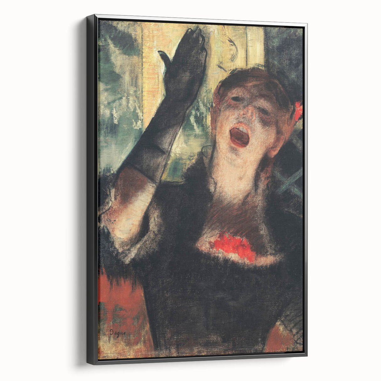 Black and white framed canvas of a vintage Edgar Degas landscape painting, ideal for bedroom wall decor.