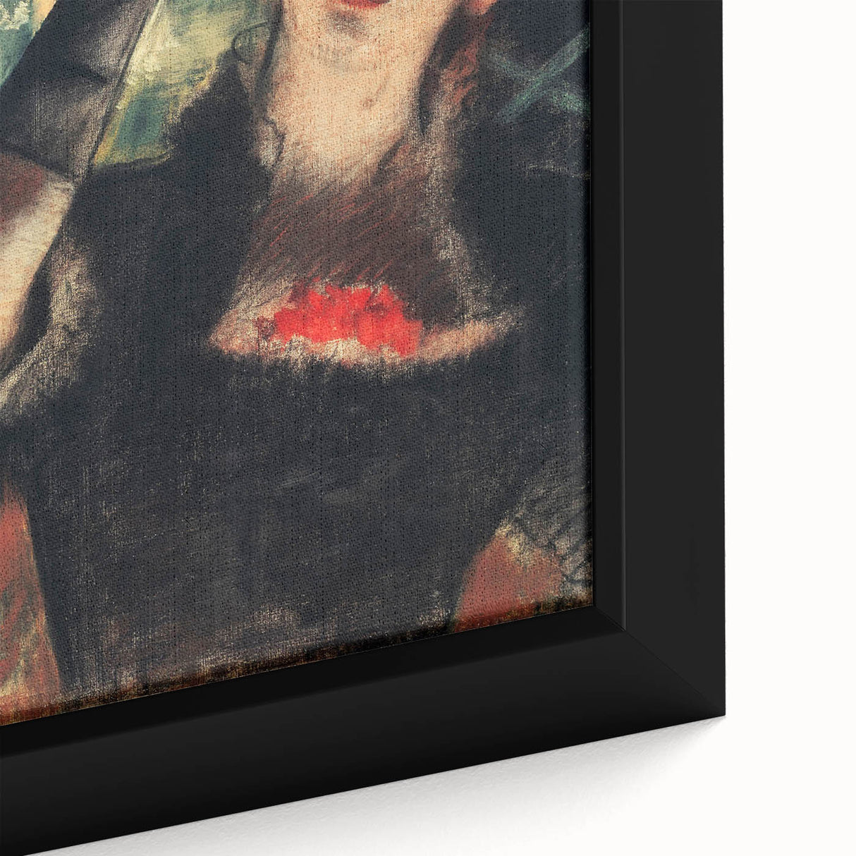 Extra large black wall art featuring a textured close-up of an Edgar Degas design in vibrant colors.
