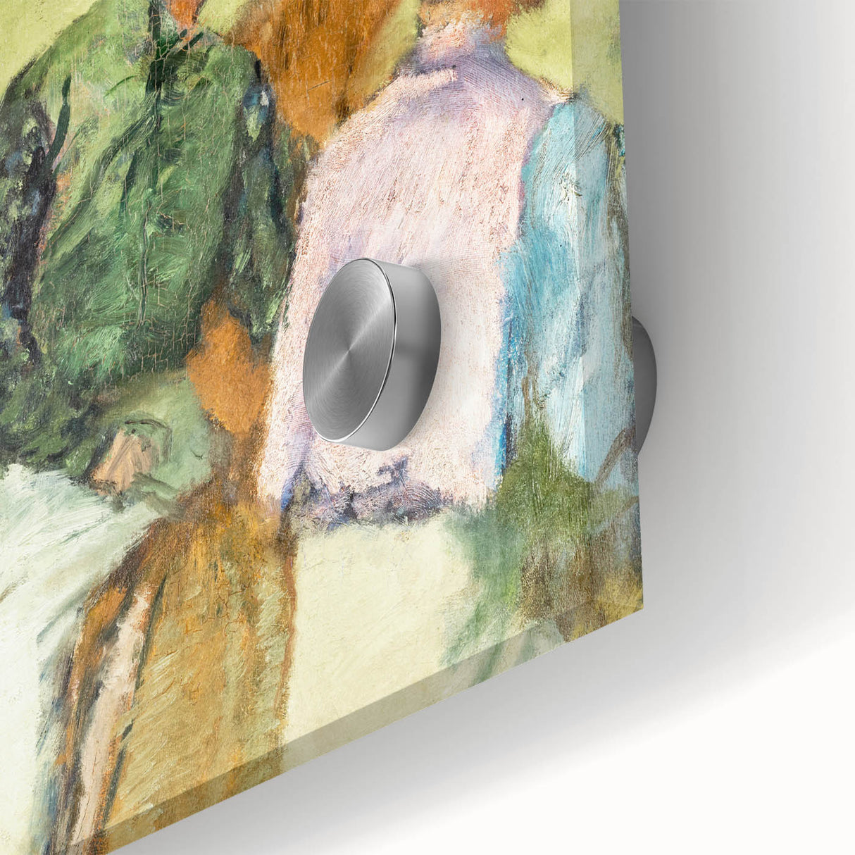 Large abstract wall art by Edgar Degas in mid-century modernist style, featuring muted earth tones on an acrylic glass.