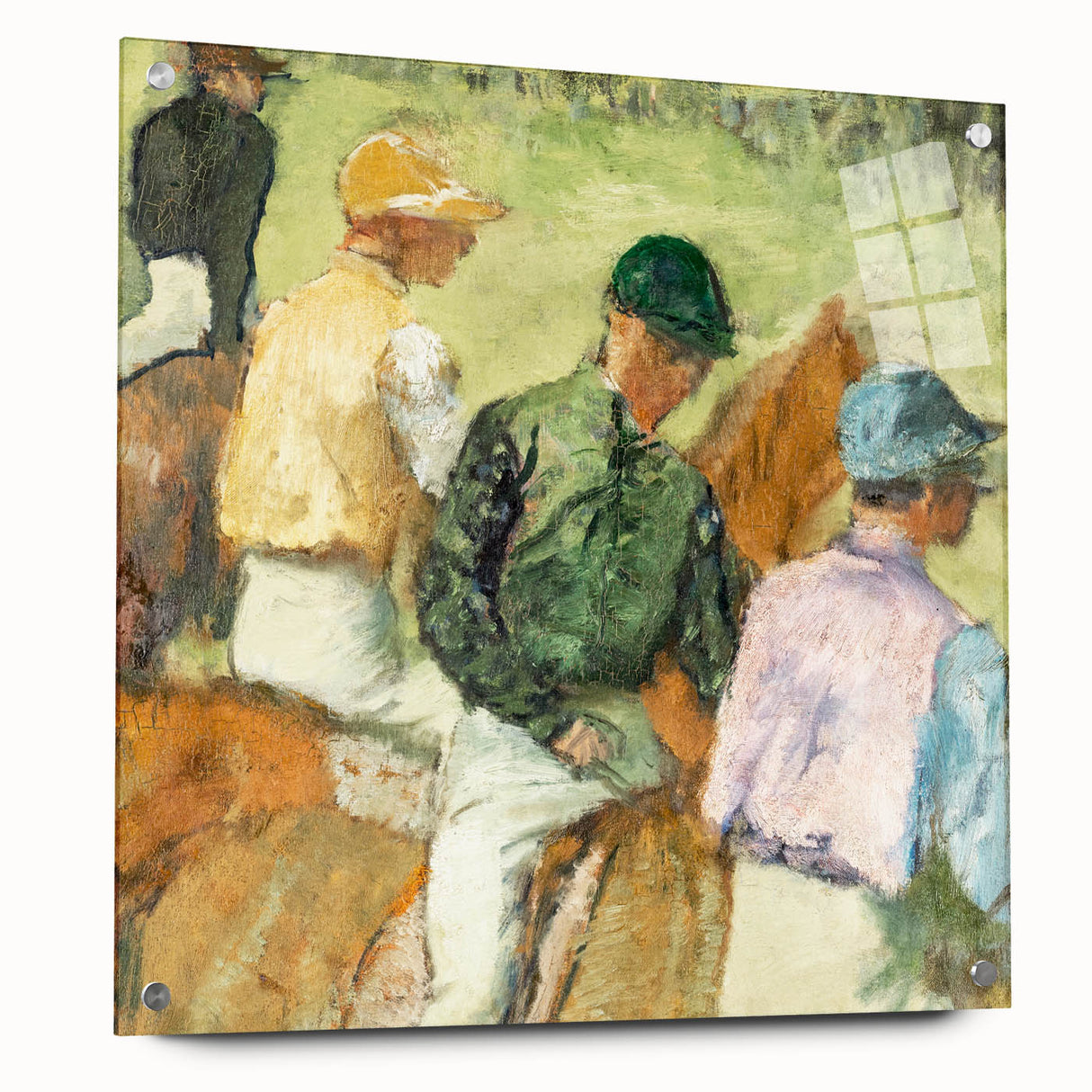 Side view of a large abstract acrylic print featuring Edgar Degas-inspired dancers in pastel shades.