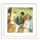 Abstract art print of dancers in soft pastel shades on a white framed canvas, suitable for bedroom or dining room decor.