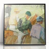 Large abstract wall art featuring mid-century modernist influences, in muted earth tones on framed acrylic.