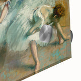 Large abstract wall art depicting Edgar Degas' dancers, in muted pastel tones on acrylic glass, ideal for dining room art.