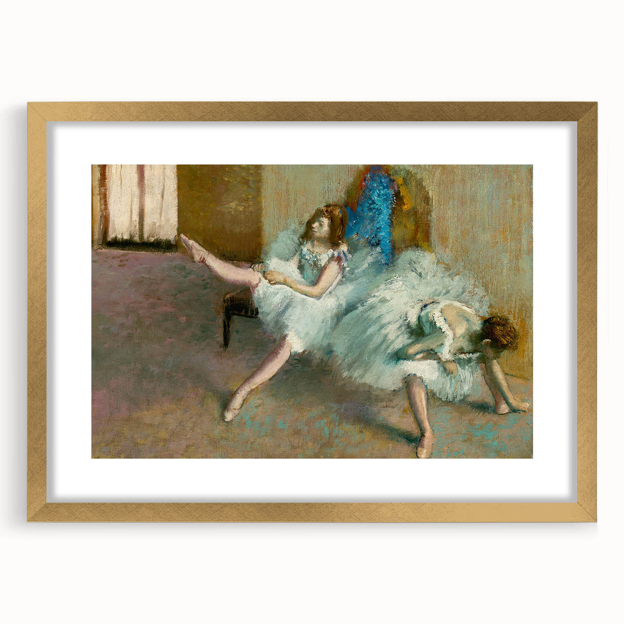 Extra large wall art featuring an abstract print of Edgar Degas's design in a gold frame, with textured surfaces.