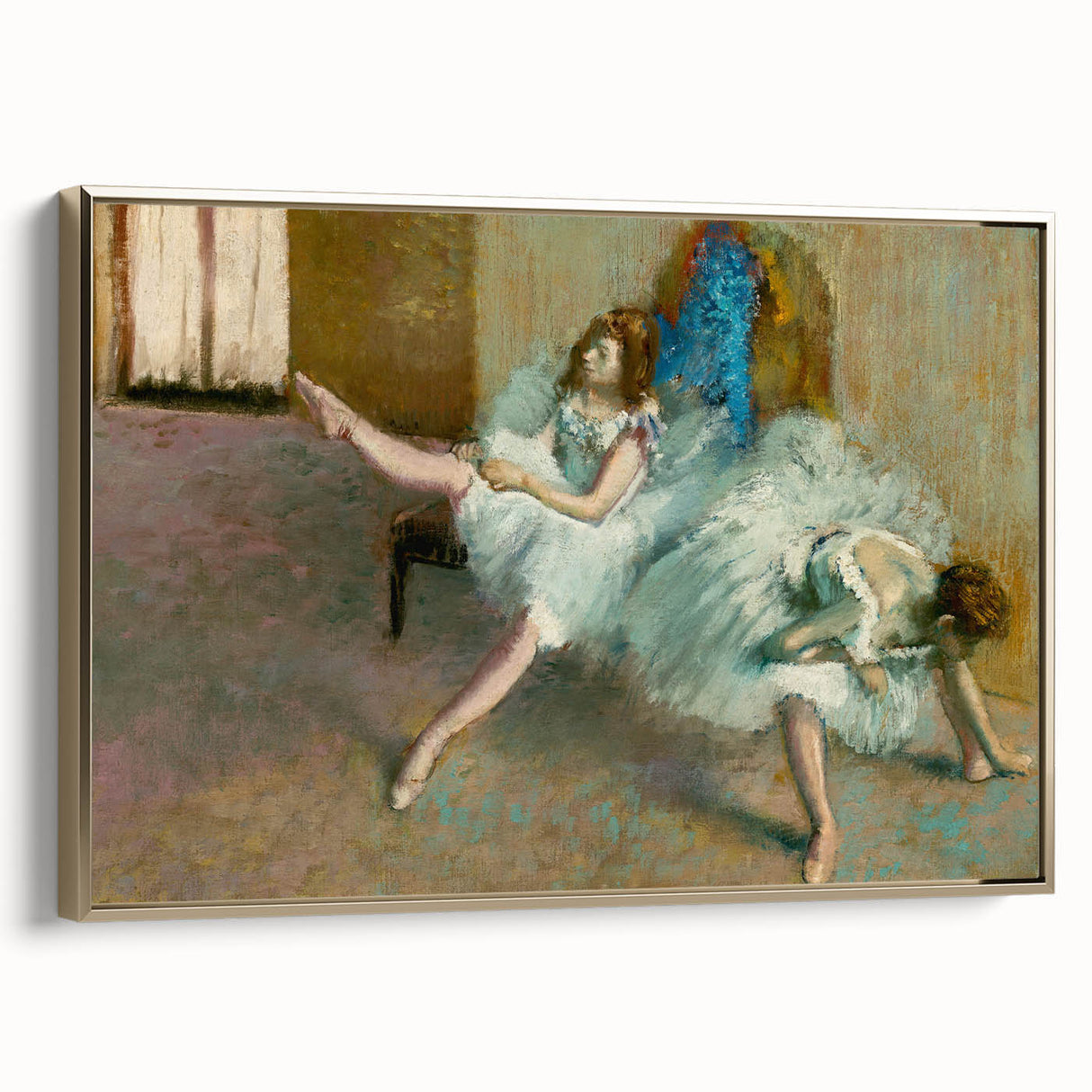Vintage poster-style landscape painting on framed canvas, featuring muted earth tones, ideal for bedroom wall art.