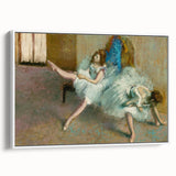 Vintage poster art featuring Edgar Degas design on framed canvas, with colorful accents on a black background.