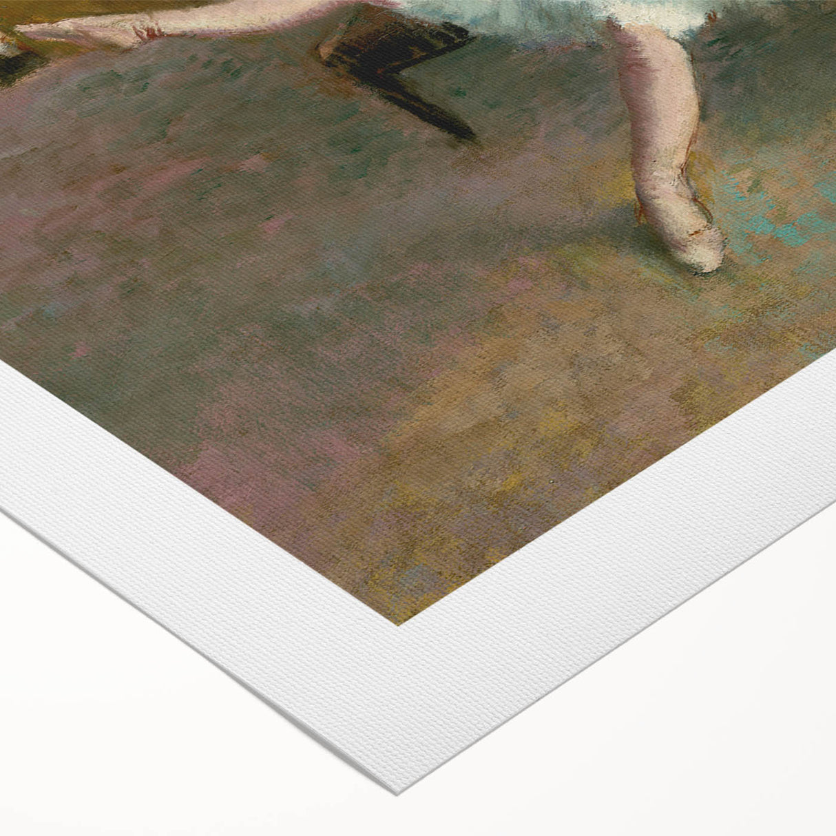 Art deco poster featuring a ballerina, rendered in soft pastel shades on rolled canvas.