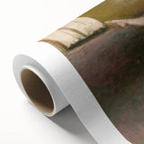 Art Deco style poster of a ballet dancer on rolled canvas, using soft pink and blue tones, ideal for nursery wall art.