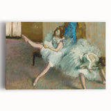 Black and white print of Edgar Degas ballet dancers on a large stretched canvas, suited for kitchen art.