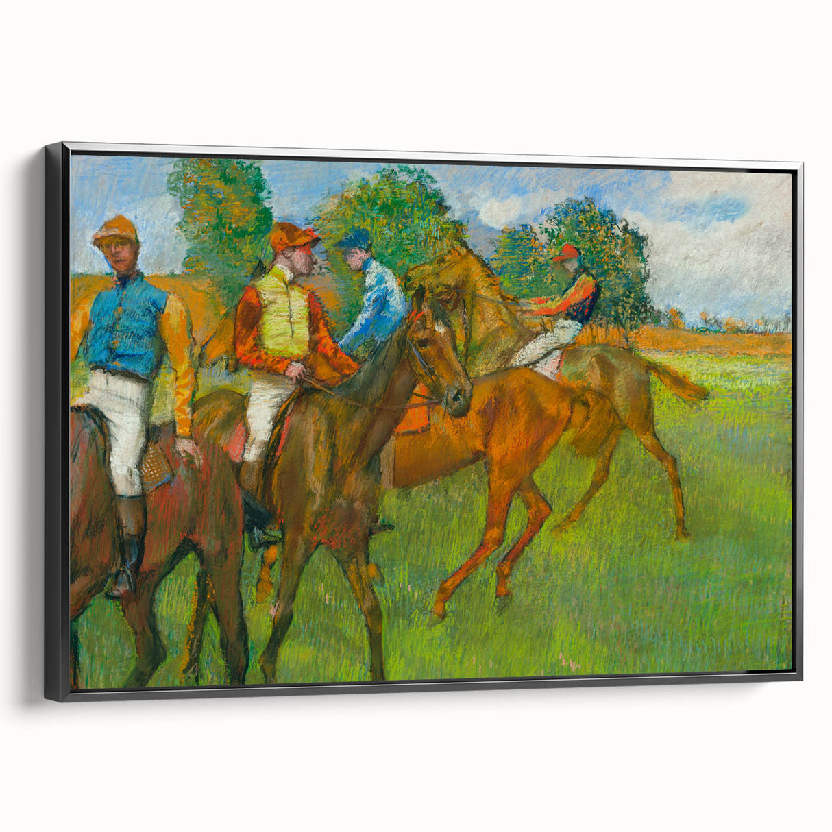Black and white Edgar Degas landscape painting on framed canvas, ideal for bedroom wall art in vintage style.