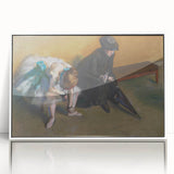 Art deco poster of Edgar Degas dancers, pastel shades, framed acrylic, ideal for nursery wall art.