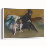 Vintage poster art of a ballerina, featuring colorful details on a black background, framed canvas.