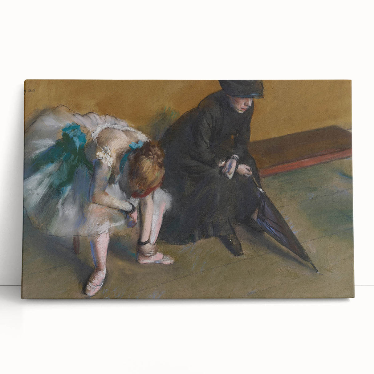 Black and white stretched canvas depicting Edgar Degas' dancers, ideal for kitchen wall art or bedroom ambiance.