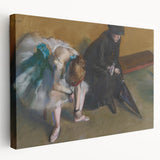 Edgar Degas-inspired ballet dancers on a large stretched canvas with soft pastel tones, ideal for kitchen wall art.