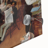 Mid-century modernist acrylic glass print of an abstract design in muted earth tones, ideal for dining room art.