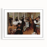 Abstract art print of dancers, featuring soft pastel shades on a white framed poster.