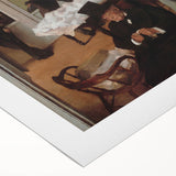 Art deco poster featuring Edgar Degas' dancers, with soft pastel shades on rolled canvas, ideal for dining room wall art.