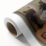 Art deco poster of a ballet rehearsal, pastel shades on rolled canvas, ideal for nursery wall art.