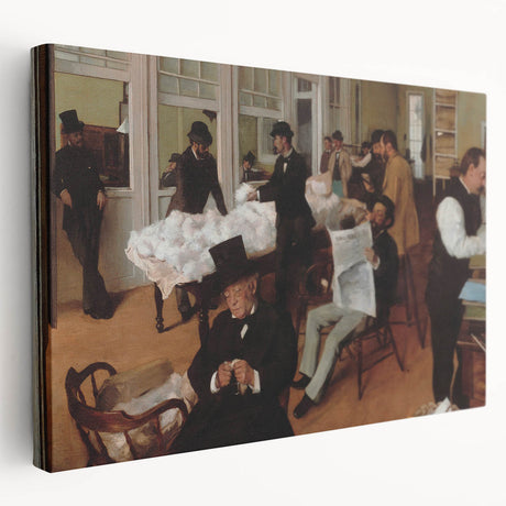 Side view of a stretched canvas featuring Edgar Degas' impressionist painting, ideal for kitchen wall art.