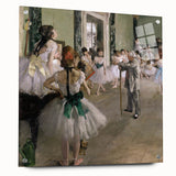 Side view of an Edgar Degas-inspired acrylic glass print featuring dancers in pastel shades.