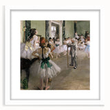 Abstract art print of a ballerina in soft pink hues on a white framed canvas, suited for bedroom or dining room decor.