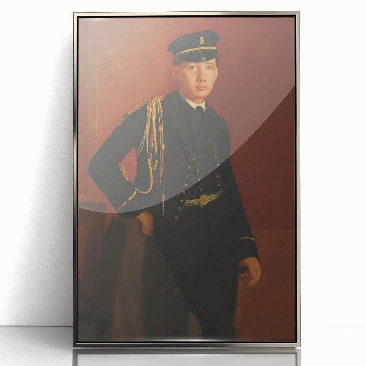 Mid-century modernist art featuring an Edgar Degas ballet dancer, in subtle pastel shades on a framed acrylic.