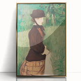 Large art print of an Edouard Manet painting in a gold frame, featuring muted earth tones, ideal for nursery wall art.