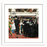 Abstract art print of Edouard Manet's work in white frame with mat, featuring muted earth tones, ideal for dining room decor.