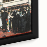 Close-up of a framed canvas featuring a textured, colorful art piece by Edouard Manet, ideal for large living room walls.