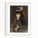 Abstract art print of a café scene in muted earth tones on a white framed canvas, suitable for dining room decor.