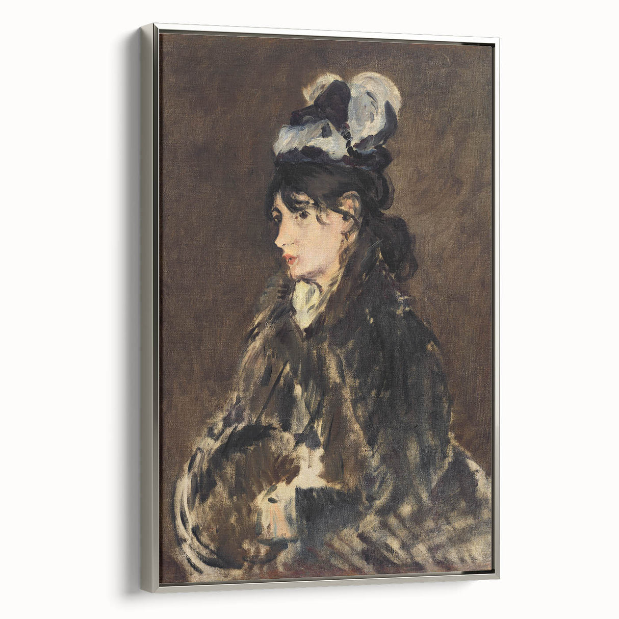 Framed canvas of Edouard Manet landscape art painting, featuring colorful vintage poster art on a black background.