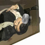 Mid-century modernist art featuring abstract design in muted earth tones on acrylic glass, ideal for dining room art.