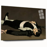 Side view of an Edouard Manet-inspired large abstract wall art on acrylic glass, featuring muted earth tones.