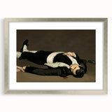 Textured abstract art print of a Manet painting, featuring muted earth tones in a silver frame, ideal for bedroom art.