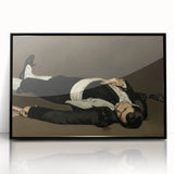 Large abstract wall art featuring mid-century modernist design in a black framed acrylic, with bold black and white tones.