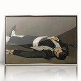 Edouard Manet-inspired mid-century modernist art on a silver-framed acrylic, featuring muted color tones.