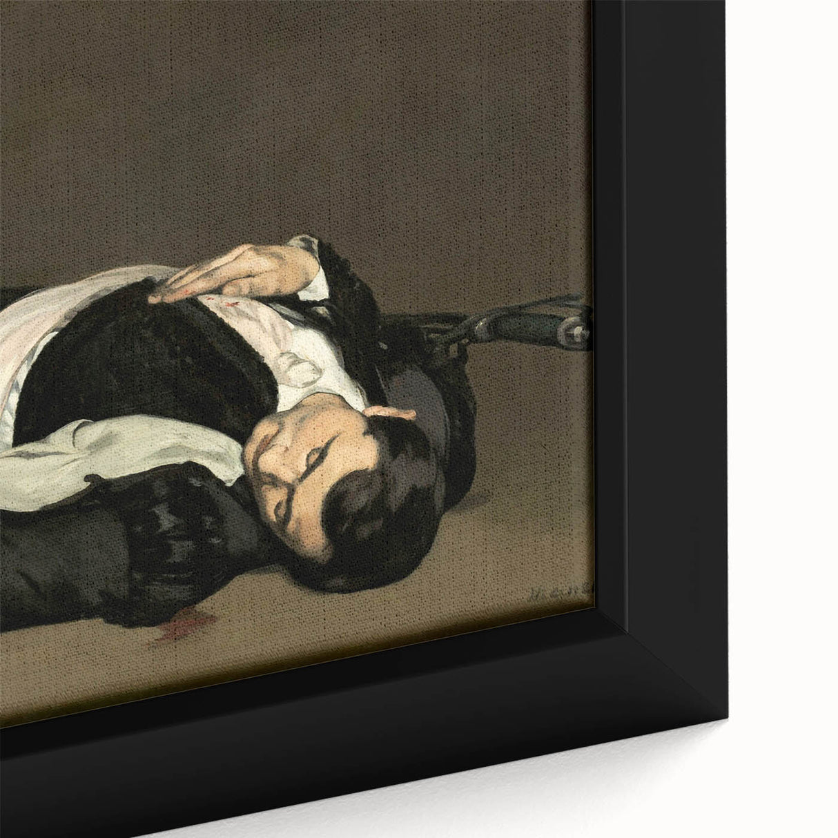 Extra large framed canvas featuring Edouard Manet's textured black wall art with colorful accents.