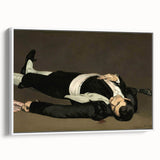 Vintage poster art of Edouard Manet's painting in a white frame, featuring a black and colorful palette.