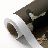 Art Deco-style poster of a serene lakeside scene in muted blues and greens, ideal for nursery wall art or dining room decor.