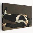 Side view of an Edouard Manet canvas print featuring a realistic garden scene in natural green and brown tones.
