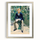 Textured abstract art print of a beach scene in blue and beige tones, framed in silver, ideal for bedroom wall decor.