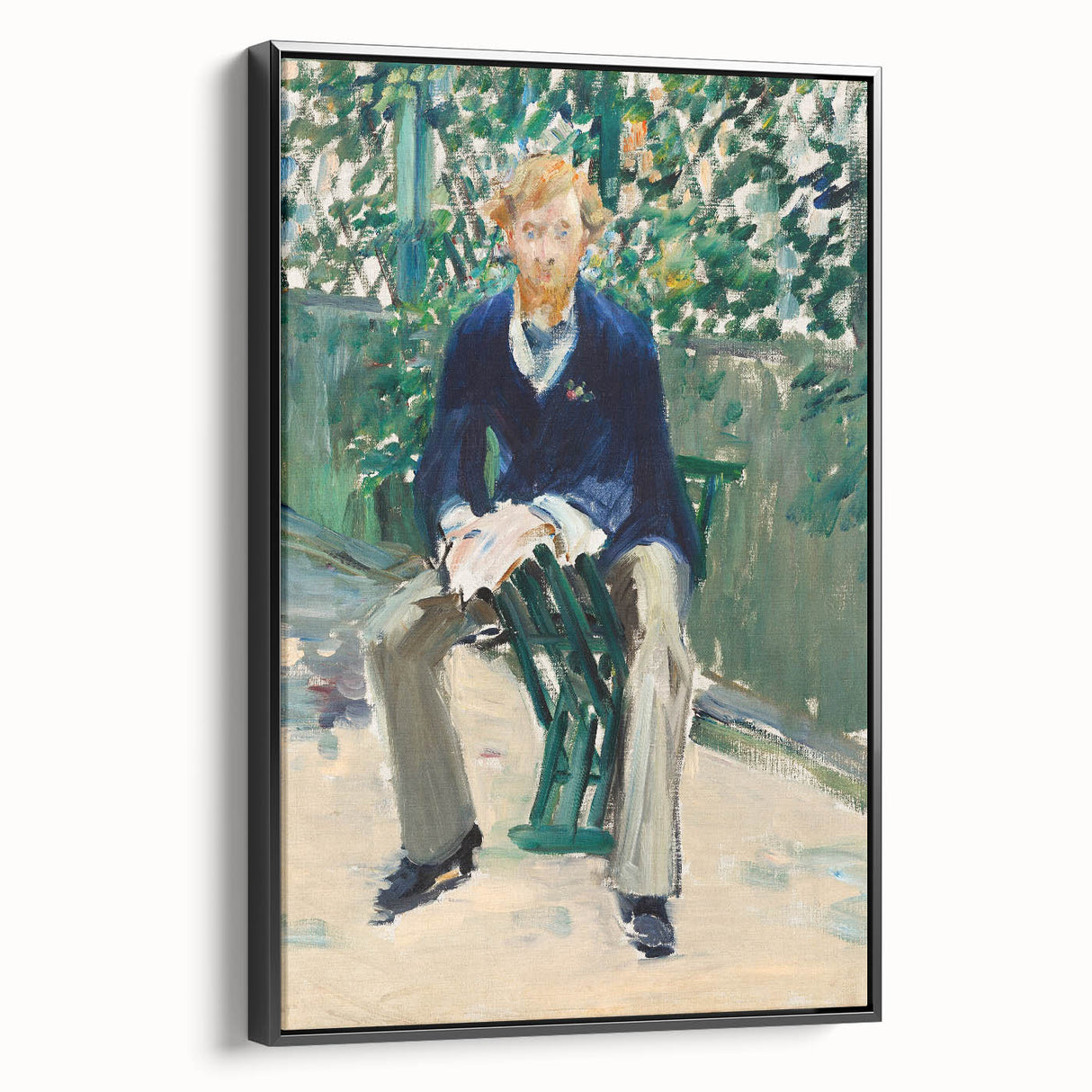 Black and white vintage poster art of a landscape painting on a framed canvas, ideal for bedroom decor.