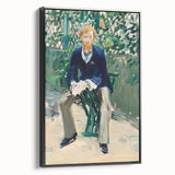 Black and white vintage poster art of a landscape painting on a framed canvas, ideal for bedroom decor.