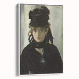 Vintage poster art of Edouard Manet's painting in a white frame, featuring vibrant colors on black.